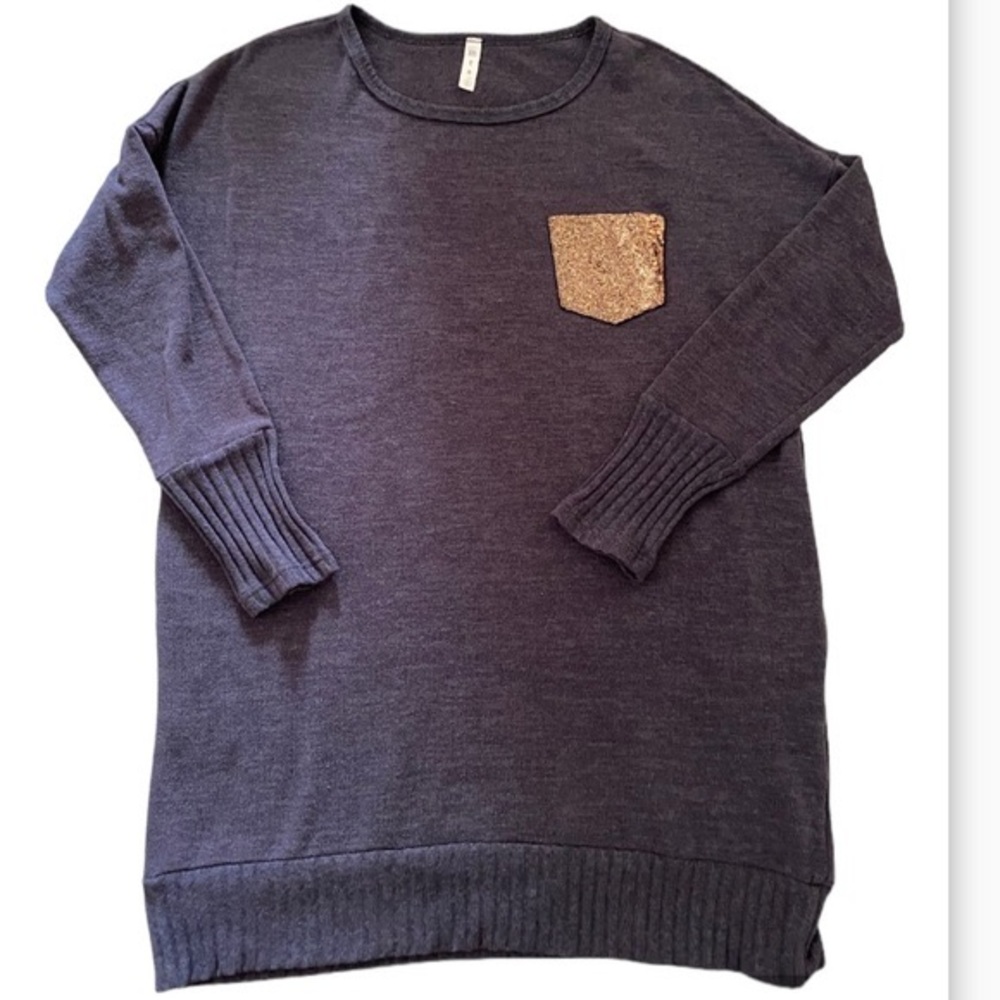 MTS Tunic Sweater with Gold Sequined Breast Pocket and Hand Pockets on Sides